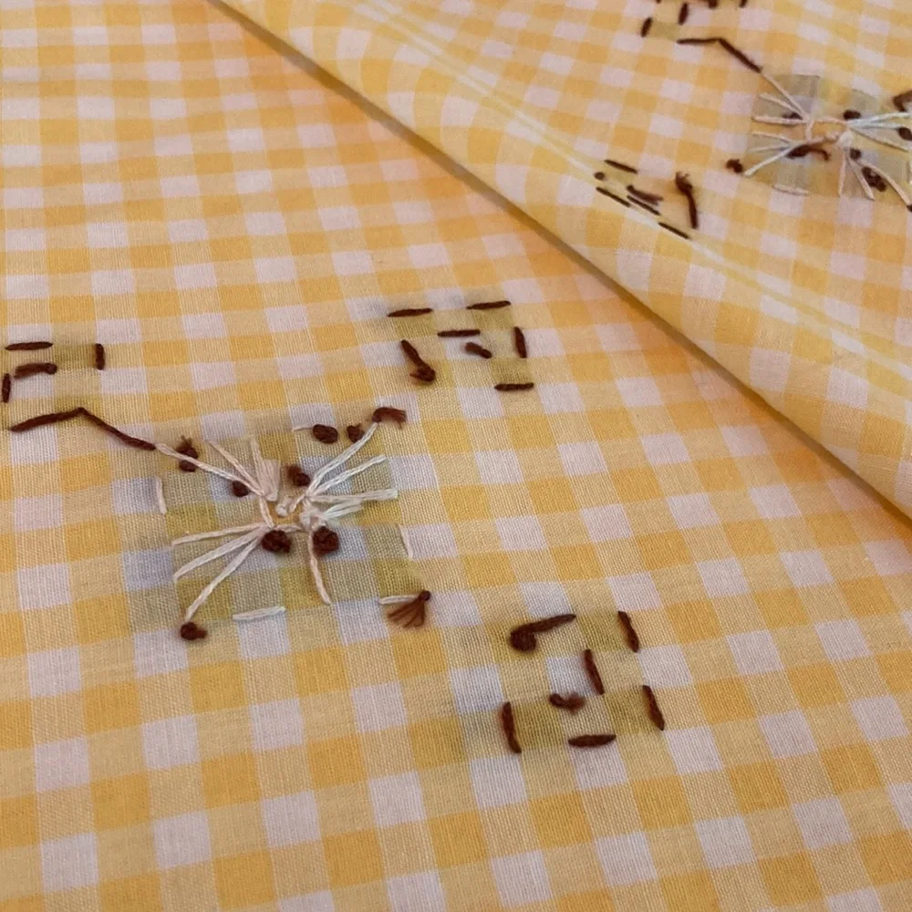 Vintage Hand Made Gingham Check TableCover.Hand Embroidery Cross Stitch. 34X34